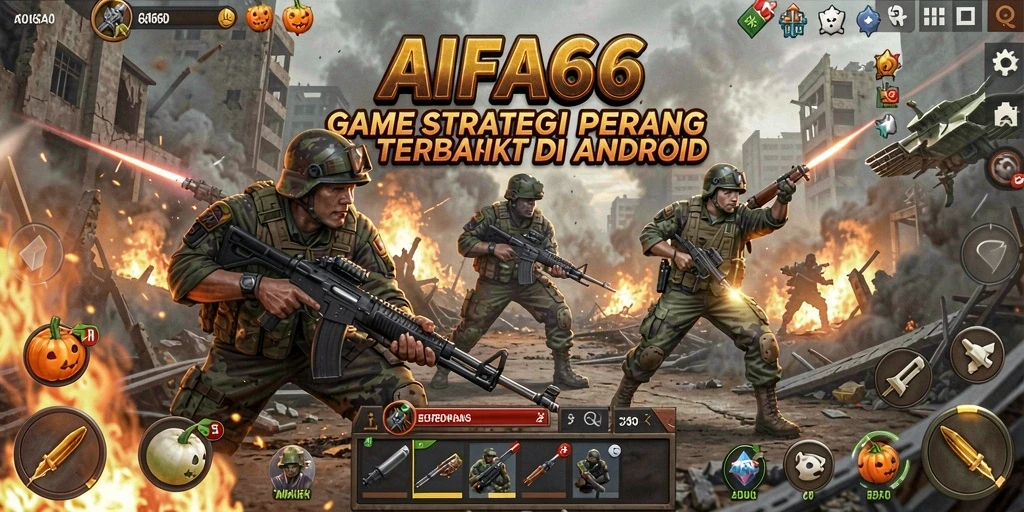Screenshot AIFA66 menampilkan aksi pertempuran strategis yang seru.