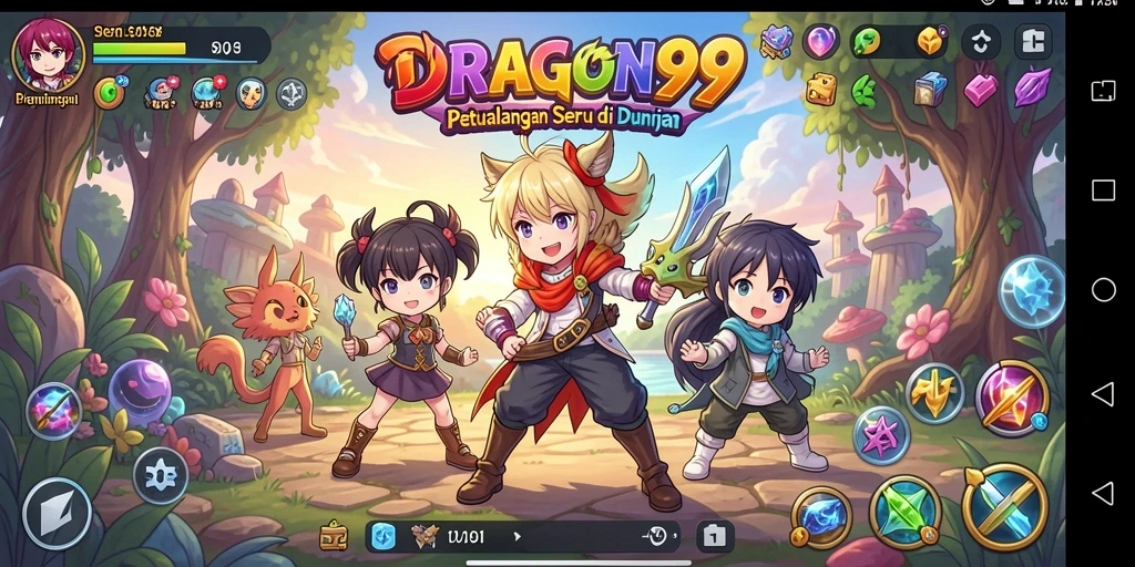Screenshot gameplay DRAGON99 menampilkan karakter Anime yang beraksi.