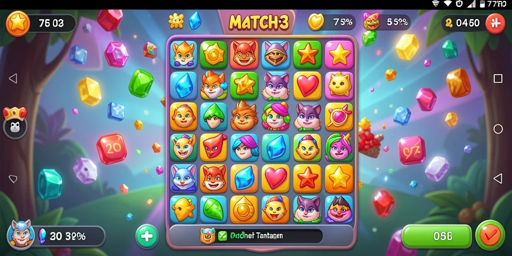 Tampilan gameplay F7F7 yang seru dalam pertandingan Match-3.