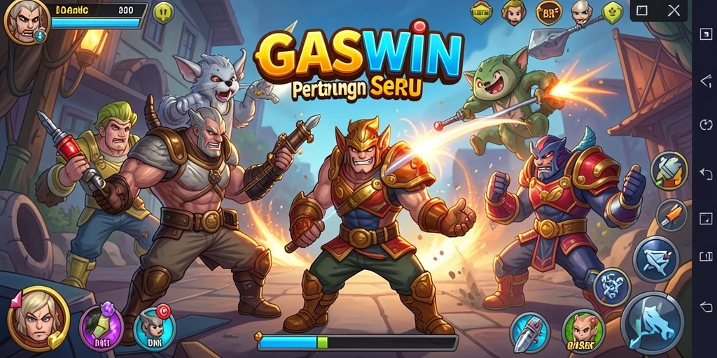 Gameplay GASWIN menampilkan pertarungan seru antar karakter unik.