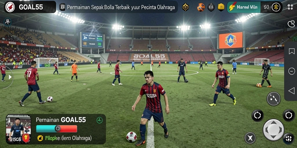 Tampilan gameplay GOAL55 yang menyajikan aksi sepak bola yang menegangkan.