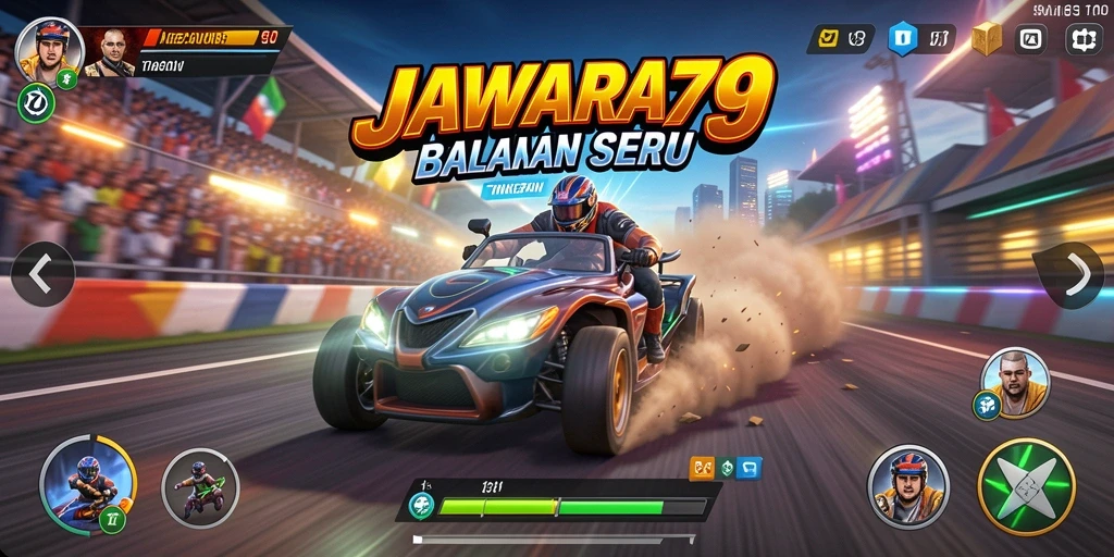 Tampilan gameplay seru dalam JAWARA79 dengan balapan yang menegangkan.