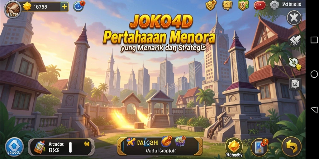 Screenshot JOKO4D menampilkan aksi seru dalam pertahanan menara.