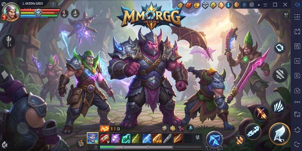 Screenshot gameplay JUDOL303 menunjukkan pertempuran epik di dunia MMORPG.