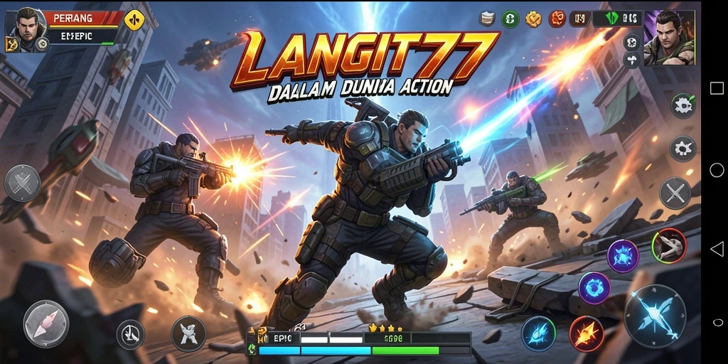 Screenshot menunjukkan pertempuran seru di LANGIT77.