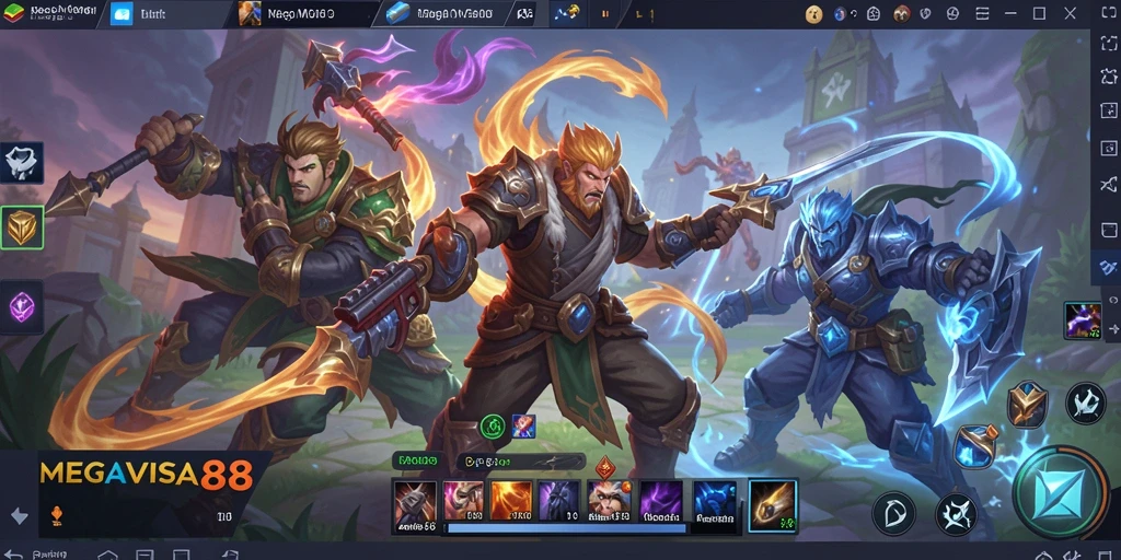 Screenshot gameplay MEGAVISA88 yang menunjukkan aksi pertempuran seru di arena MOBA.