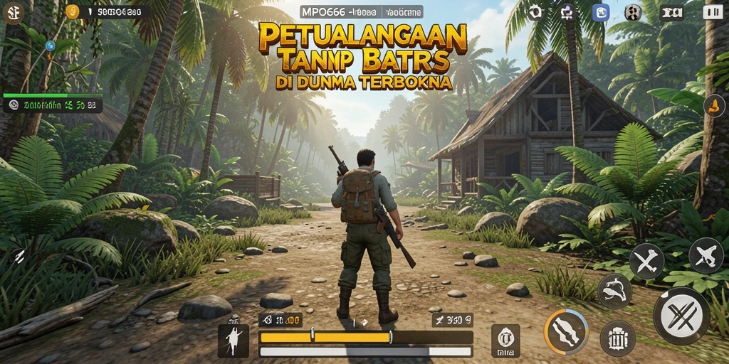 Screenshot utama MPO666 menampilkan aksi eksplorasi di dunia terbuka.