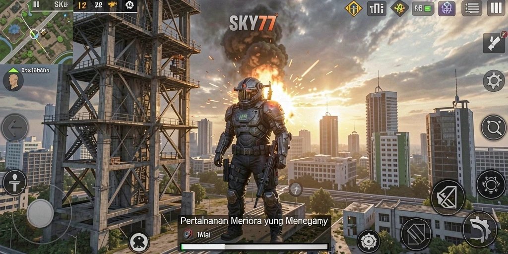Tangkapan layar gameplay SKY77 menampilkan strategi Tower Defense yang mendebarkan.
