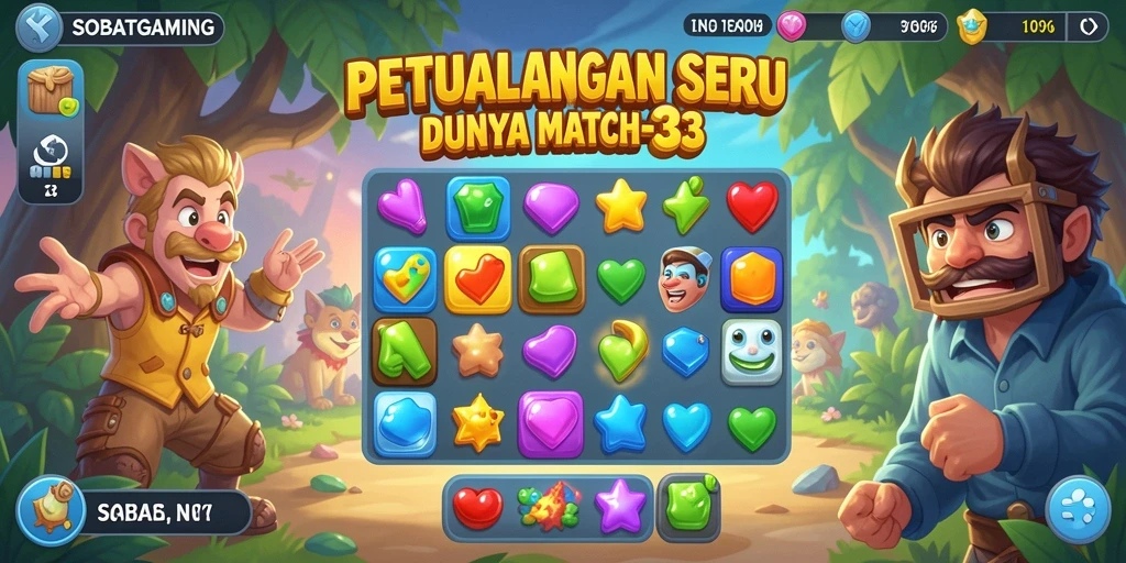 Tangkapan layar gameplay SOBATGAMING yang menampilkan aksi mencocokkan objek match-3.