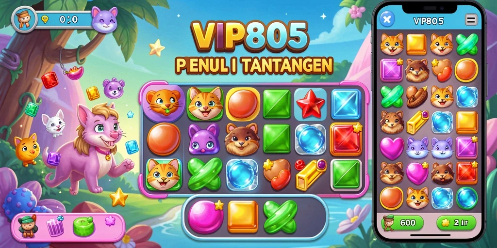 Tampilan menarik gameplay Match-3 dalam VIP805.